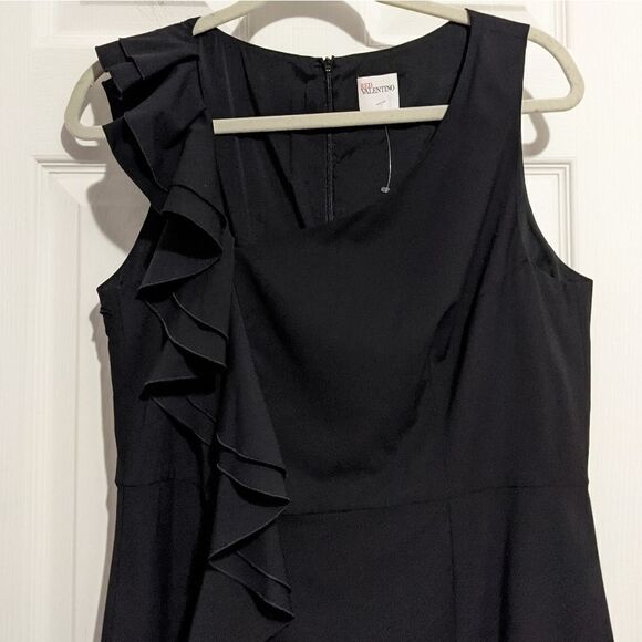 Red Valentino Ruffle Black Dress Midi Virgin Wool Blend - Picture 2 of 9